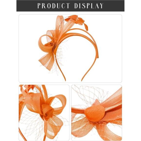 Fascinators Headband with Feather, Orange main image 5